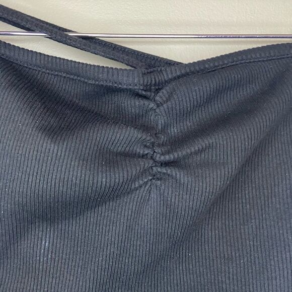 Agolde Black Ribbed Lola Gathered Front Tank Top Size Medium - Picture 3 of 6